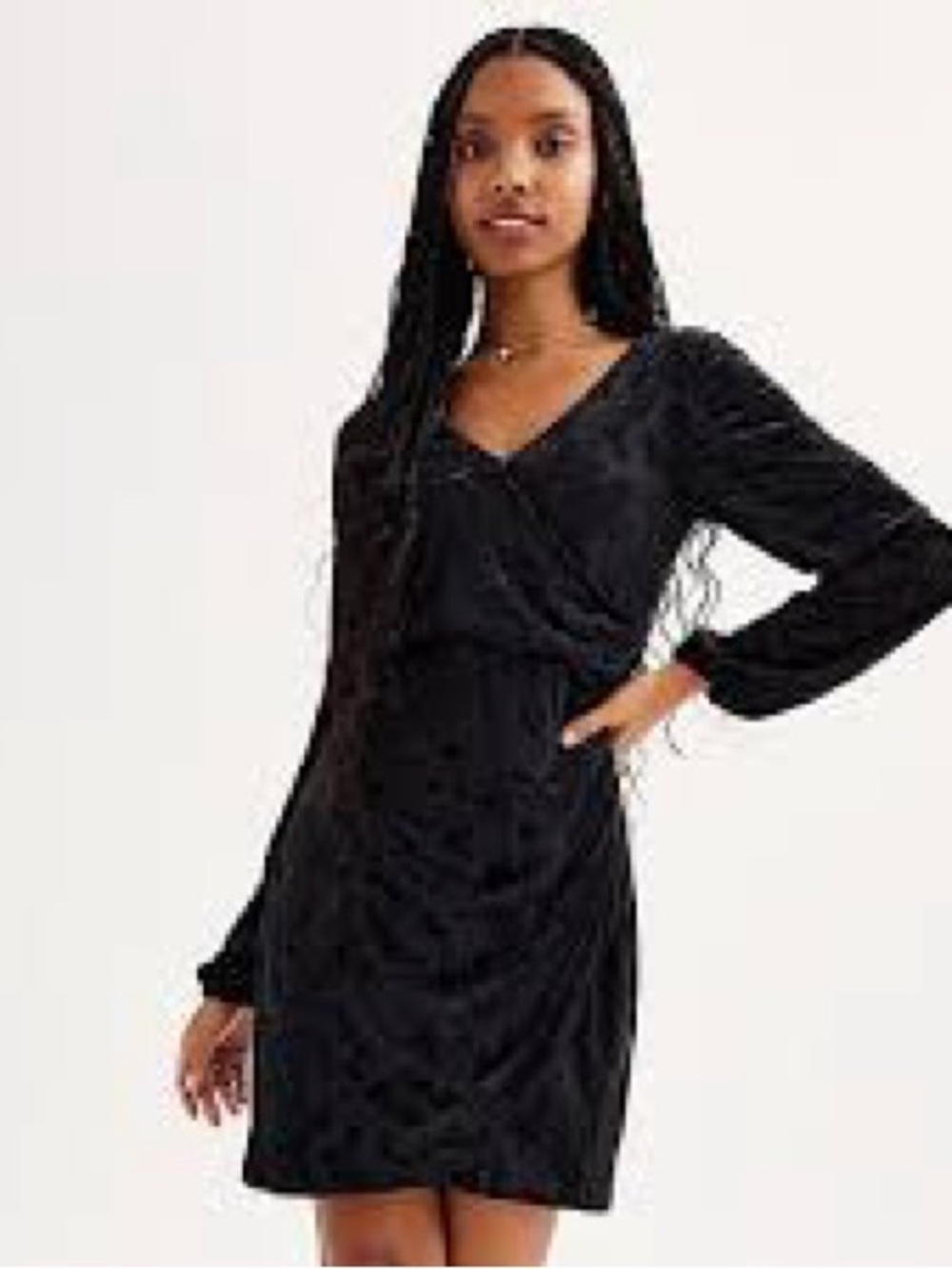 Rewind Black V-Neck Long Sleeve Wrap Dress